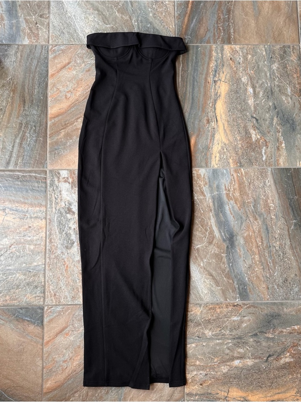 BabyBoo Fashion Black Strapless Corset Maxi Dress with Front Slit - Size M - Picture 2 of 10